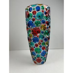 Zecchin Murano Italy Art Glass Vase 13.75" Signed Millefiori Bubble Design